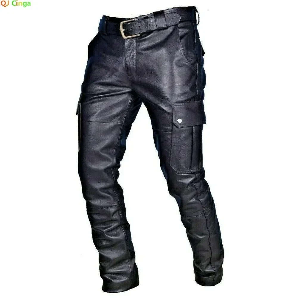 Corteiz Cargo Pant - Мужские кожаные мотоциклетные брюки с карманами-карго,